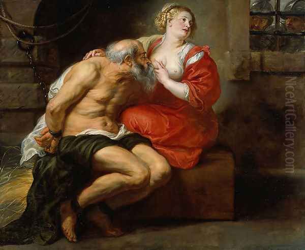 Simon and Pero (Roman Charity) c. 1630 Oil Painting by (studio of) Rubens, Peter Paul