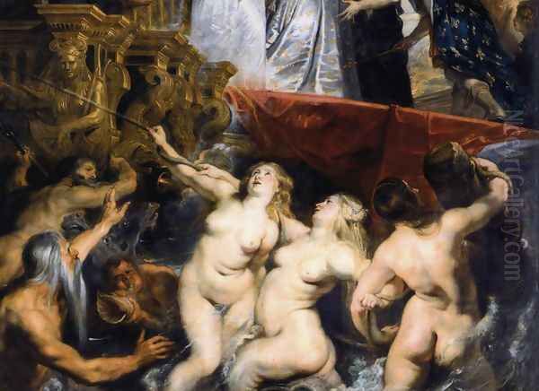The Landing of Marie de Médicis at Marseilles (detail) 1623-25 Oil Painting by (studio of) Rubens, Peter Paul