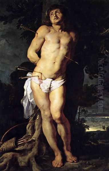 St Sebastian c. 1614 Oil Painting by (studio of) Rubens, Peter Paul
