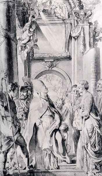 Saint Gregory With Saints Domitilla, Maurus, And Papianus Oil Painting by (studio of) Rubens, Peter Paul