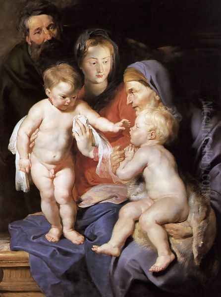 The Holy Family with Sts Elizabeth and John the Baptist c. 1614 Oil Painting by (studio of) Rubens, Peter Paul