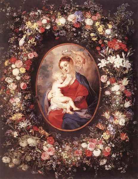 The Virgin and Child in a Garland of Flower 1621 Oil Painting by (studio of) Rubens, Peter Paul