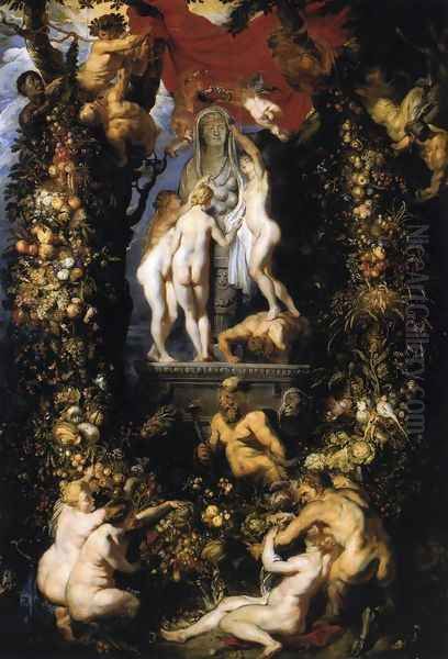 Nature Adorning the Three Graces Oil Painting by (studio of) Rubens, Peter Paul