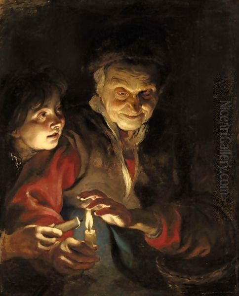 Night Scene (detail) Oil Painting by (studio of) Rubens, Peter Paul