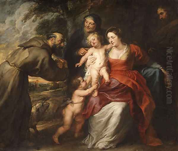 The Holy Family with Saints Francis and Anne and the Infant Saint John the Baptist probably early 1630s Oil Painting by (studio of) Rubens, Peter Paul