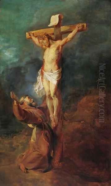 St Francis of Assisi before the Crucified Christ 1625 Oil Painting by (studio of) Rubens, Peter Paul