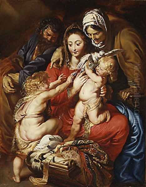The Holy Family with Saint Elizabeth Saint John and a Dove Oil Painting by (studio of) Rubens, Peter Paul