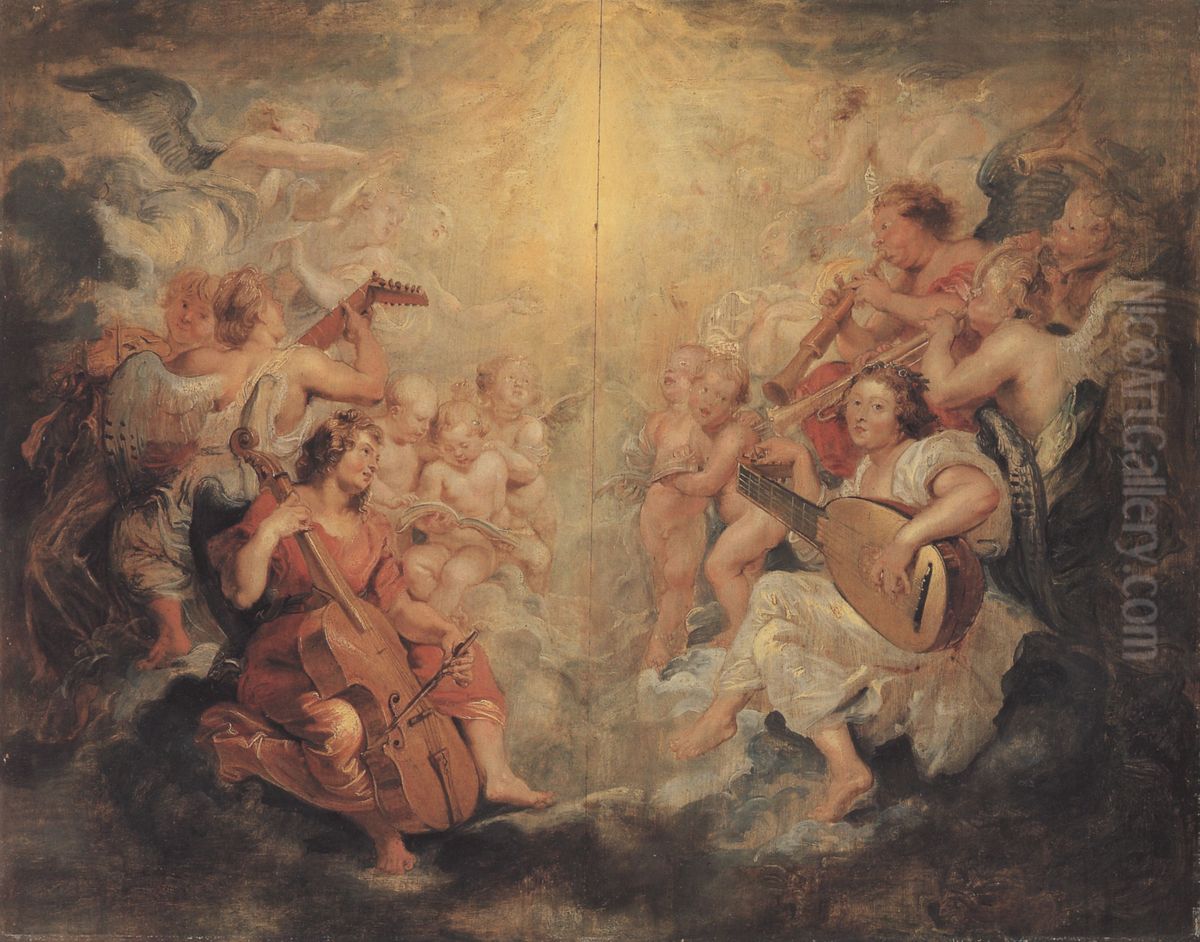 Music Making Angels Oil Painting by (studio of) Rubens, Peter Paul