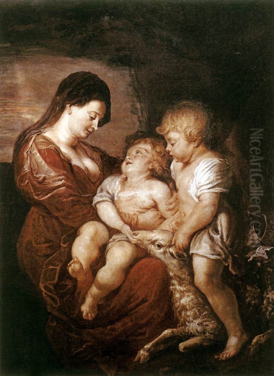 Virgin and Child with the Infant St John Oil Painting by (studio of) Rubens, Peter Paul