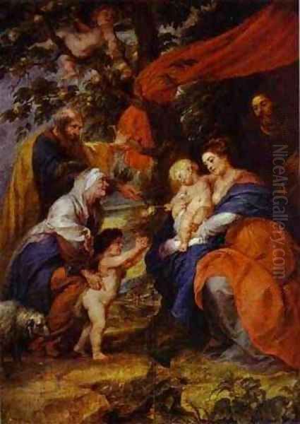 The St Ildefonso Altar (Outer Wings) The Holy Family Under The Apple Tree 1630-1632 Oil Painting by (studio of) Rubens, Peter Paul