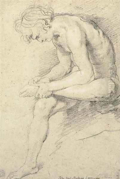 A nude youth in the pose of the Spinario Oil Painting by (studio of) Rubens, Peter Paul