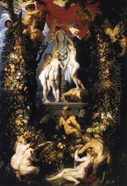 Nature Adorning the Three Graces 2 Oil Painting by (studio of) Rubens, Peter Paul