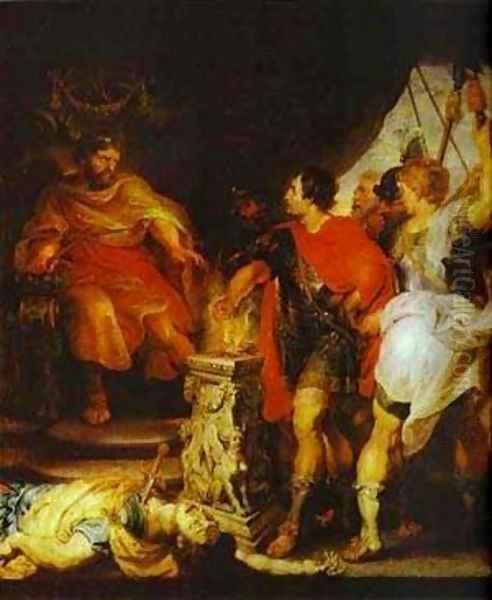 Peter Paul Rubens And Anthony Van Dyck Mucius Scaevola Before Porsenna 1620 Oil Painting by (studio of) Rubens, Peter Paul