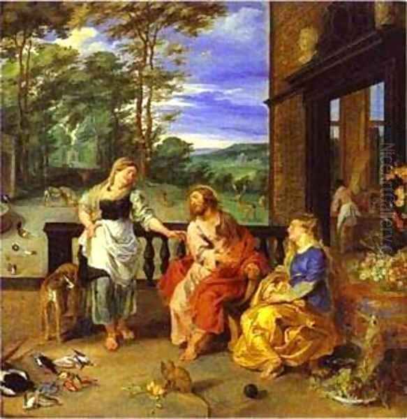 Jan Bruegel-The Younger And Peter Paul Rubens Christ In The House Of Martha And Mary 1628 Oil Painting by (studio of) Rubens, Peter Paul