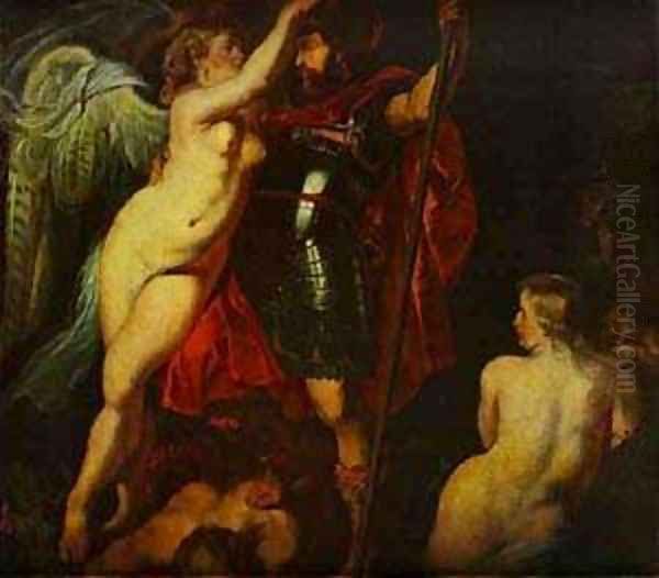 The Champion Of Virtue (Mars) Crowned By The Goddess Of Victory 1615-1616 Oil Painting by (studio of) Rubens, Peter Paul