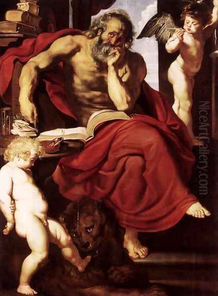 St Jerome in His Hermitage Oil Painting by (studio of) Rubens, Peter Paul