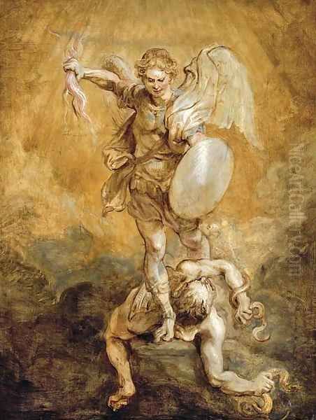 Saint Michael subduing Lucifer Oil Painting by (studio of) Rubens, Peter Paul