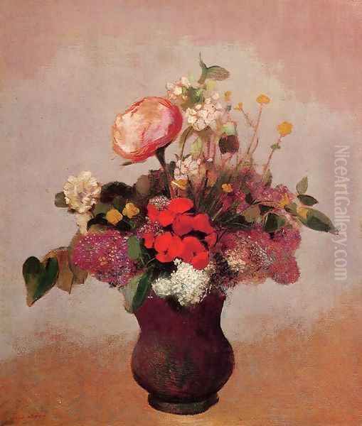 Flowers In Aa Brown Vase Oil Painting by Odilon Redon