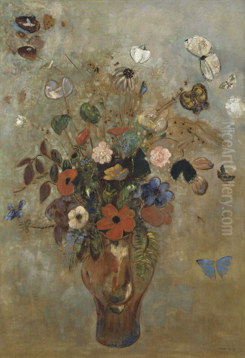 Still life with flowers Oil Painting by Odilon Redon