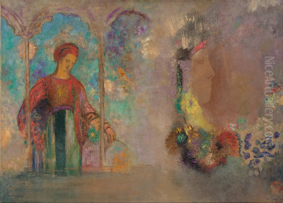 Woman with Flowers Oil Painting by Odilon Redon