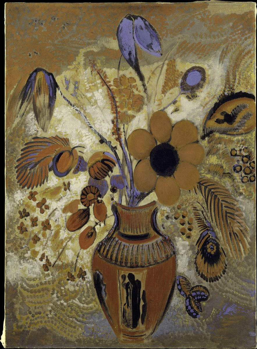 Etruscan Vase with Flowers Oil Painting by Odilon Redon