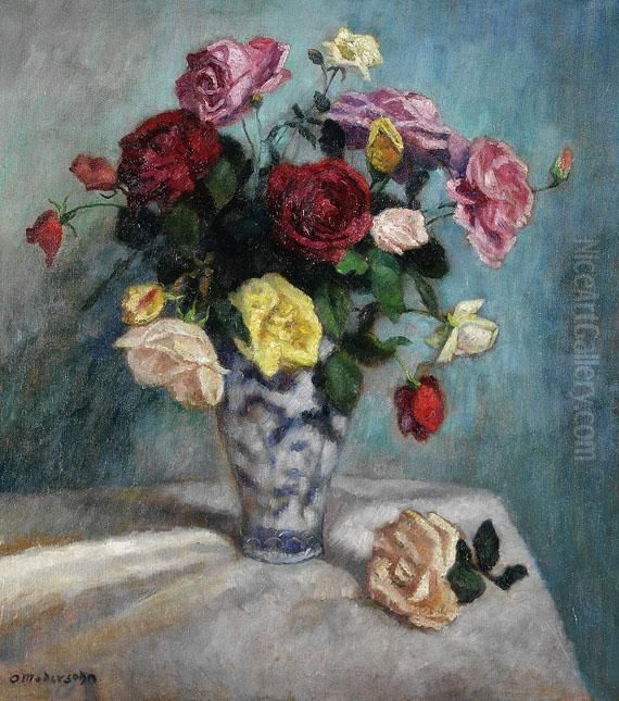 Blumenstillleben Mit Rosen Oil Painting by Otto Modersohn