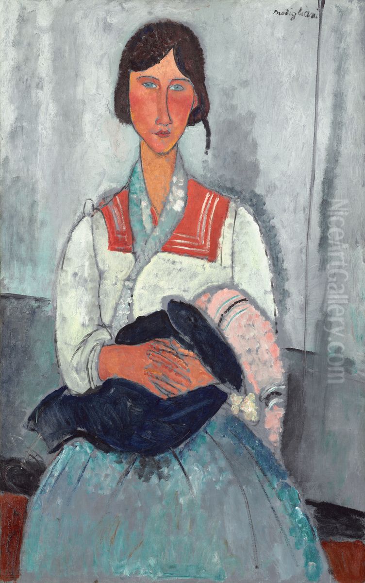 Gypsy Woman With Baby Oil Painting by Amedeo Modigliani