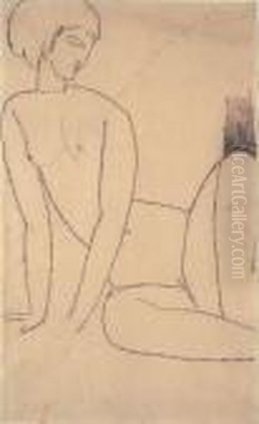 Nu Accroupi (nudo Seduto Con Le Mani Al
Suolo) Oil Painting by Amedeo Modigliani