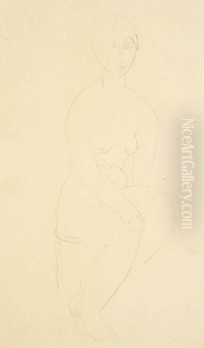 Jeune Femme Nue, Assise Oil Painting by Amedeo Modigliani