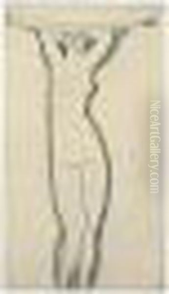 Cariatide Supportant Une Vasque, Les Avant-bras Derriere La Taete Oil Painting by Amedeo Modigliani