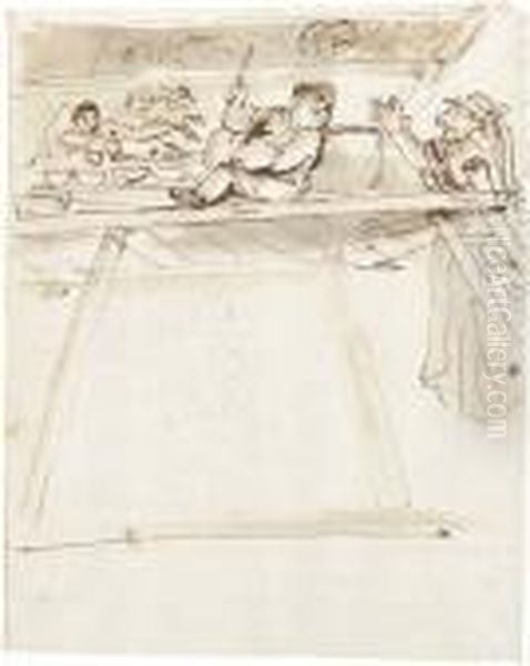 A Caricature Of Pier Francesco 
Mola Interrupting Giovanni Battistapasseri Painting A Ceiling Decoration
 Of A Reclining Venus Oil Painting by Pier Francesco Mola