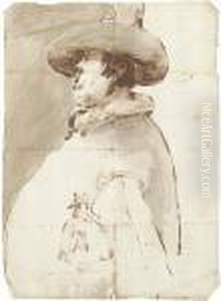 Caricature Of Cardinal 
Crescenzi, Half-length, In Profile To Theleft ; A Caricature Of The 
Same, Full-length, Wearing A Longcloak Oil Painting by Pier Francesco Mola