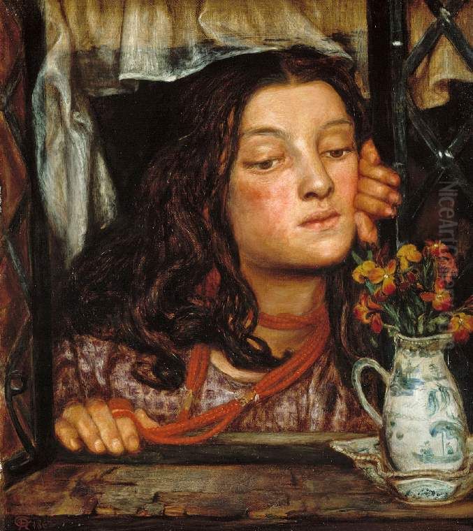 Girl At A Lattice Oil Painting by Dante Gabriel Rossetti