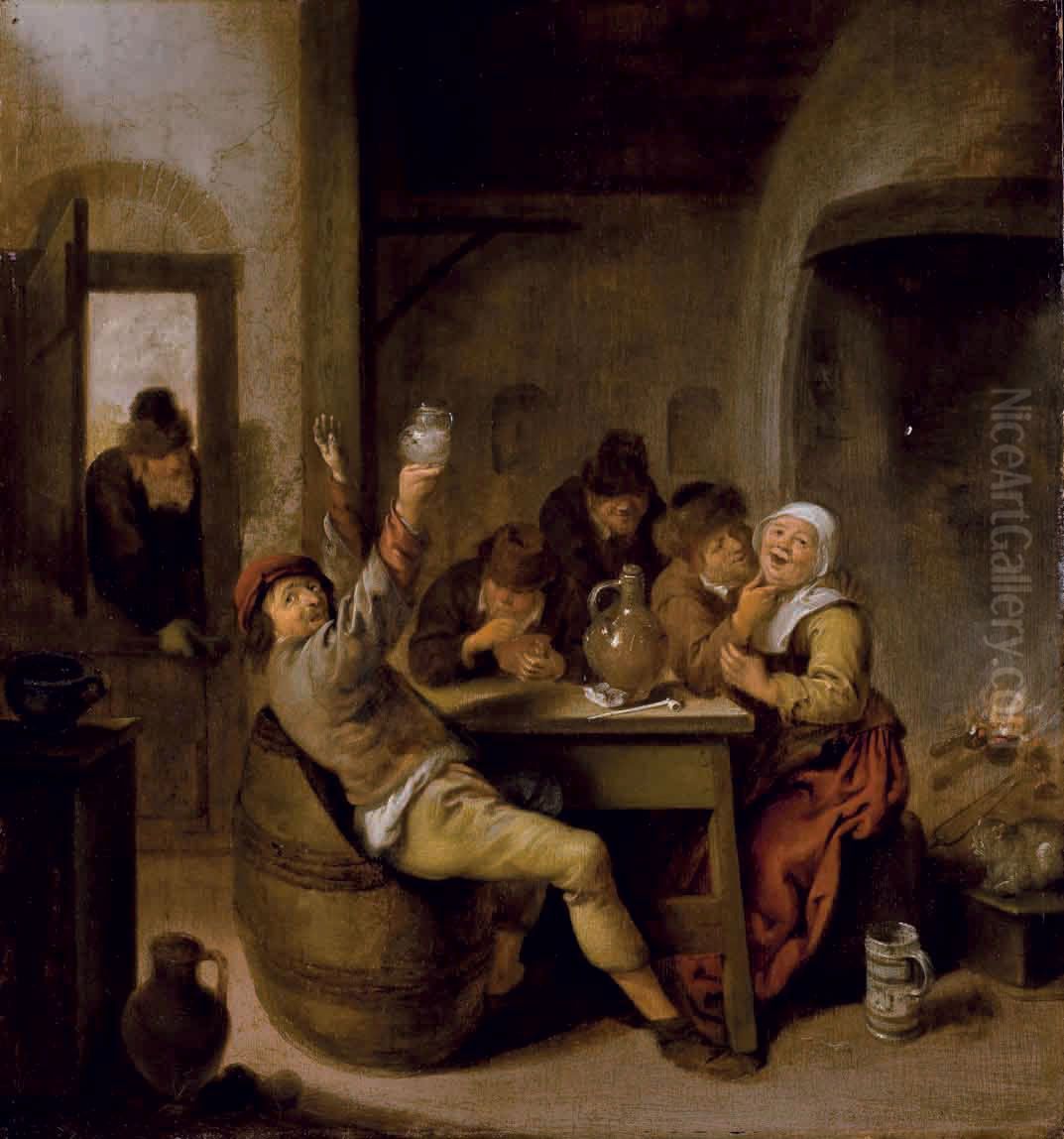 Peasants Drinking And Smoking In An Interior Oil Painting by Jan Miense Molenaer