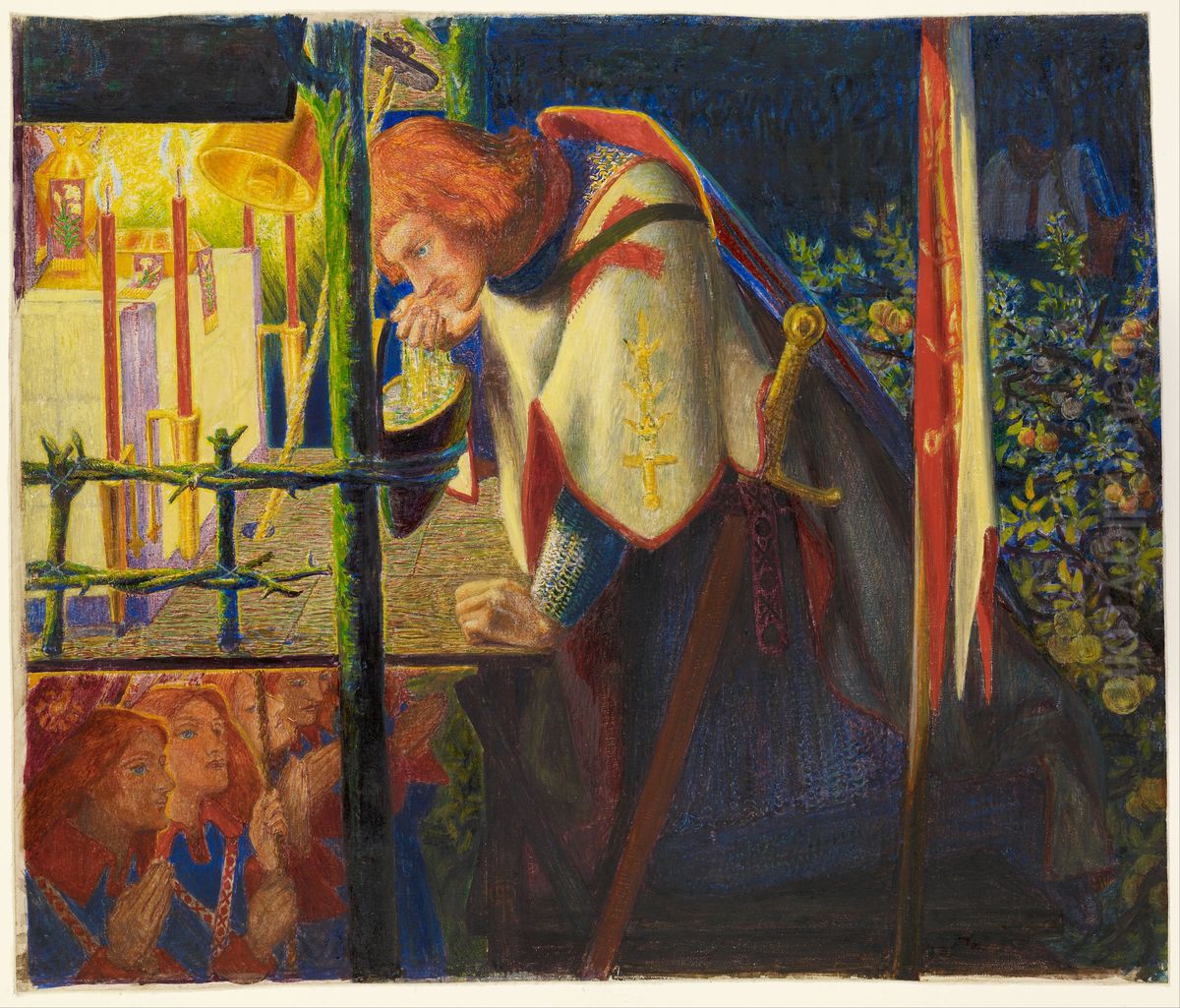 Sir Galahad at the Ruined Chapel Oil Painting by Dante Gabriel Rossetti