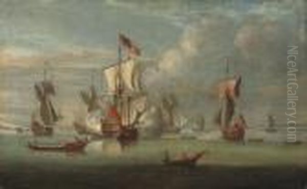 The Royal Yacht 
Peregrine
 Arriving In The Thames Estuarywith King George I Aboard, September 1714 Oil Painting by Peter Monamy