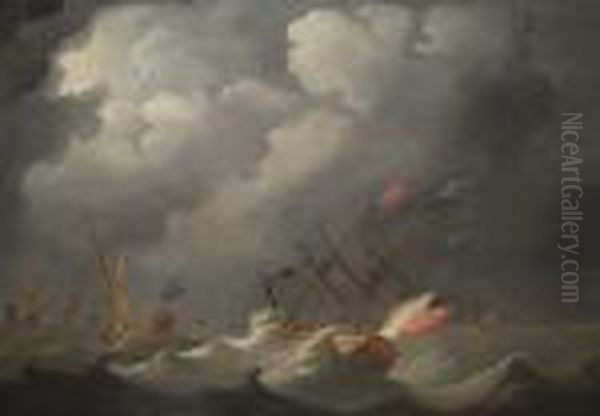 The Royal Yacht 'carolina', With
 King George I Aboard, Returning To England During A Stormy Crossing In 
1726 Oil Painting by Peter Monamy