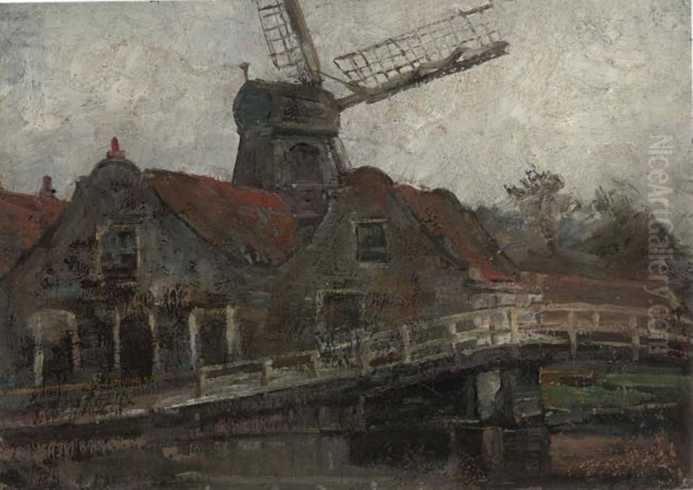 Houses And Paltrok Mill On The Voorweg Oil Painting by Piet Mondrian