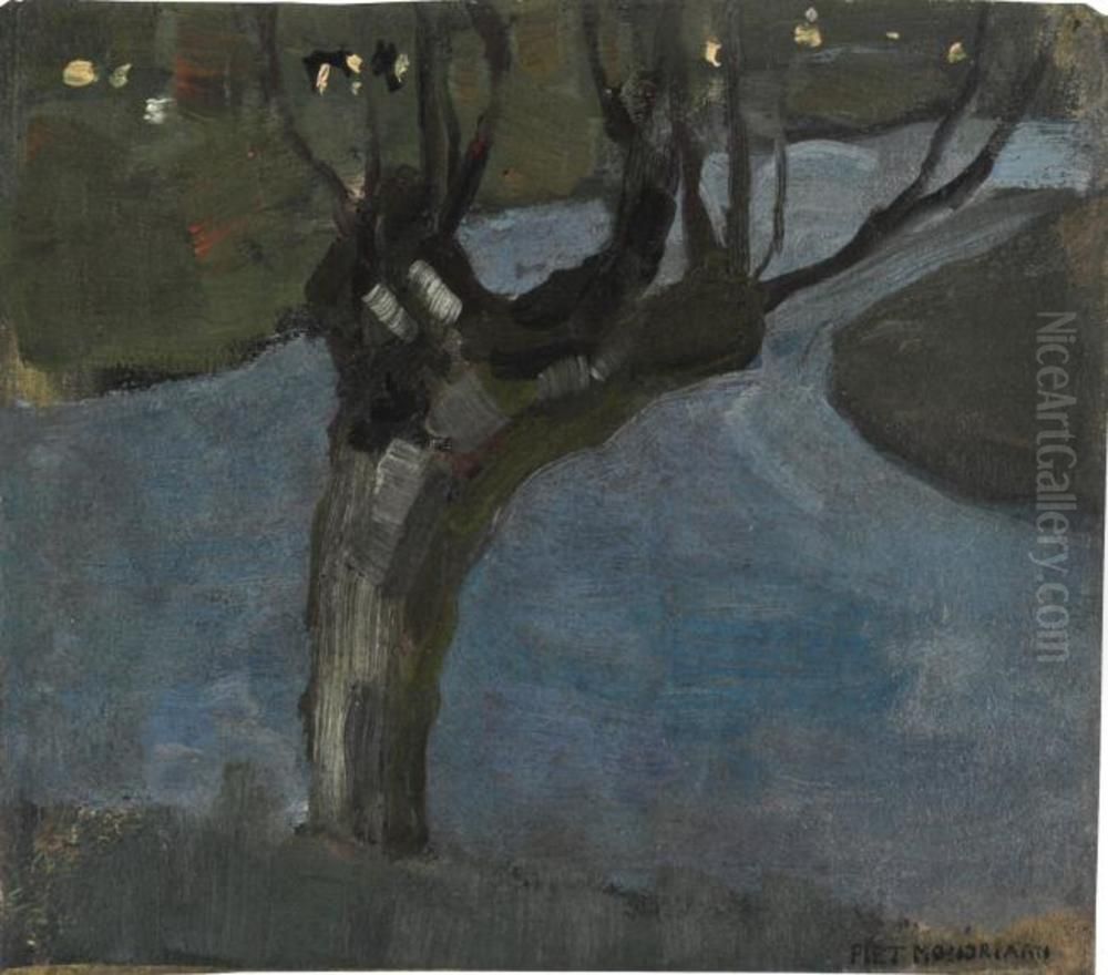 Irrigation Ditch With Mature Willow Oil Painting by Piet Mondrian
