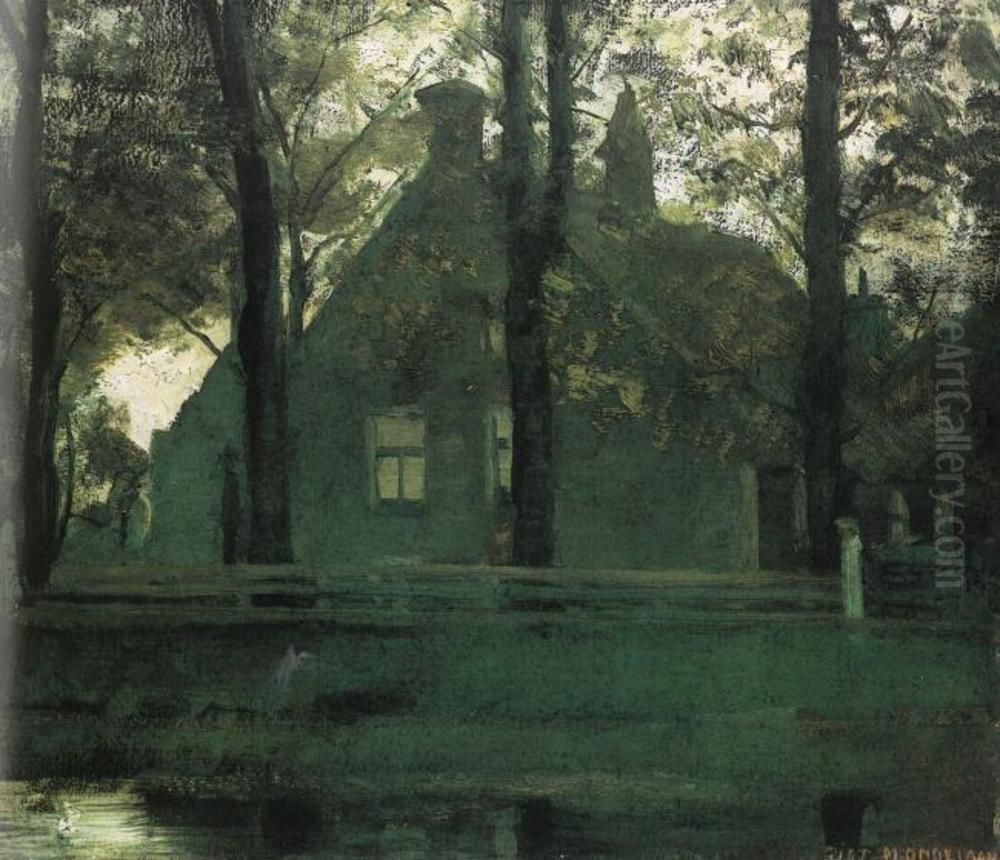 Facade Of Maria's Hoeve Farm Building On The Gein Oil Painting by Piet Mondrian