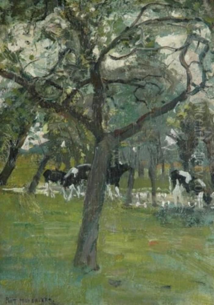 Trees And Cows Along A Stream Oil Painting by Piet Mondrian
