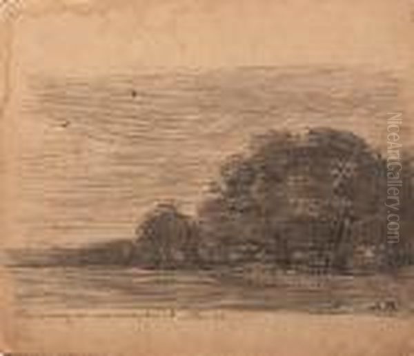 Trees Along A River Oil Painting by Piet Mondrian