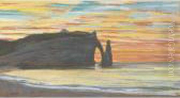 Etretat, Falaise D'aval Oil Painting by Claude Oscar Monet