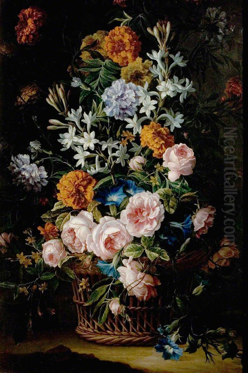 Flowers In A Basket Oil Painting by Jean-Baptiste Monnoyer