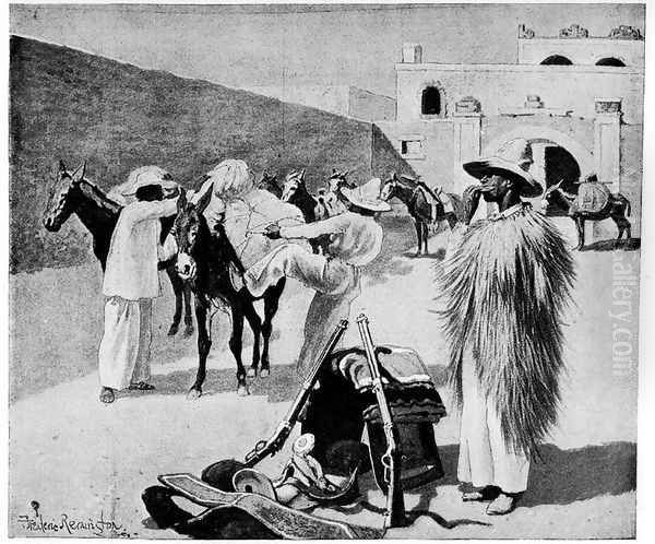 We Packed Our Mules in the Corral of the Hotel Oil Painting by Frederic Remington