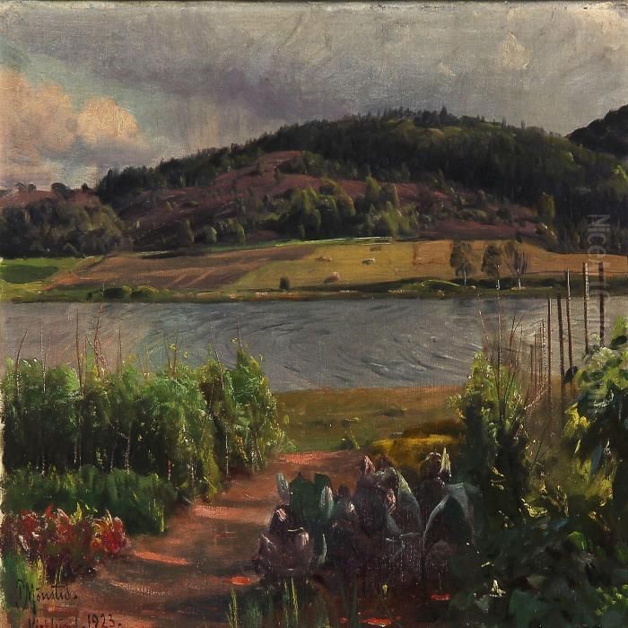 Summer Day At The Silkeborg Lakes Near Virklund Oil Painting by Peder Mork Monsted