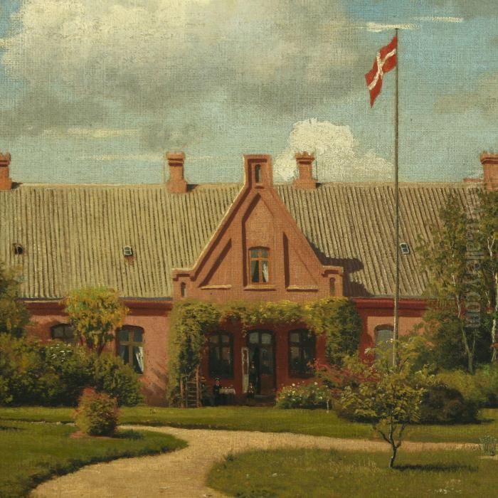 A Danish Summer Landscape Oil Painting by Peder Mork Monsted