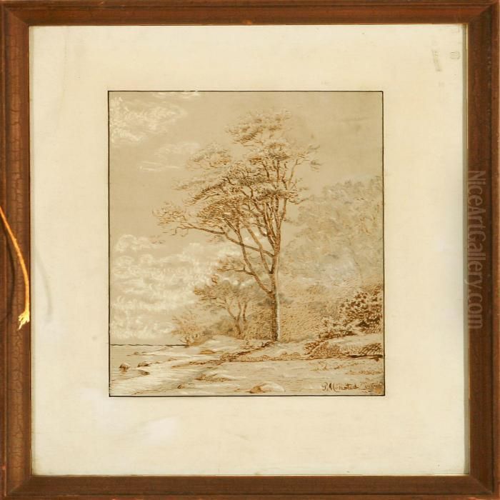 A Coastal Scene With A Birch Tree Oil Painting by Peder Mork Monsted