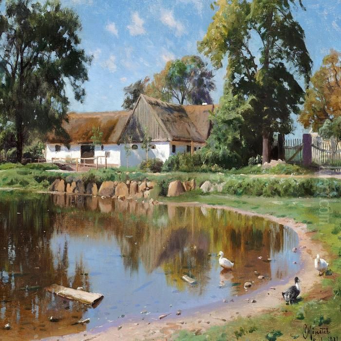 The Village Pond In Thevillage Saeby Near Roskilde Oil Painting by Peder Mork Monsted