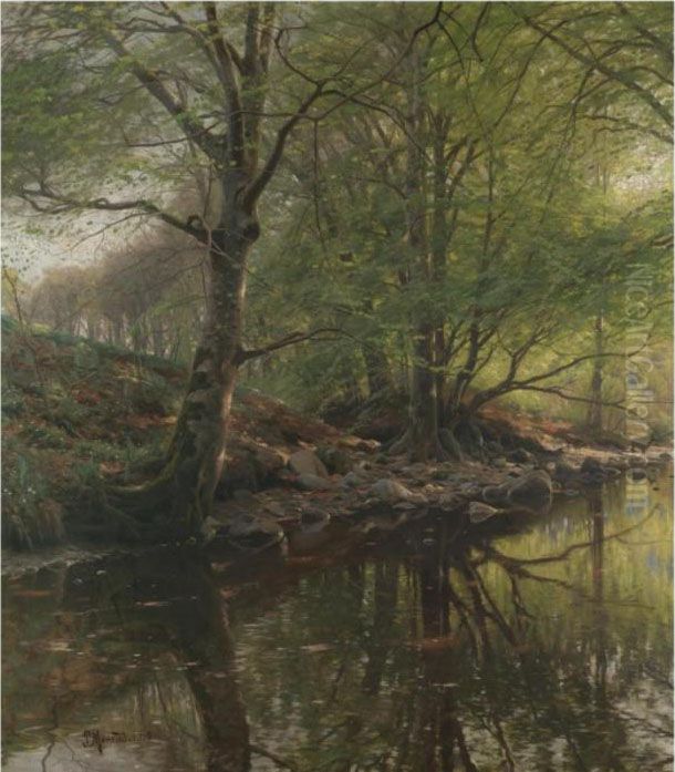 Skovbaek (forest Stream) Oil Painting by Peder Mork Monsted
